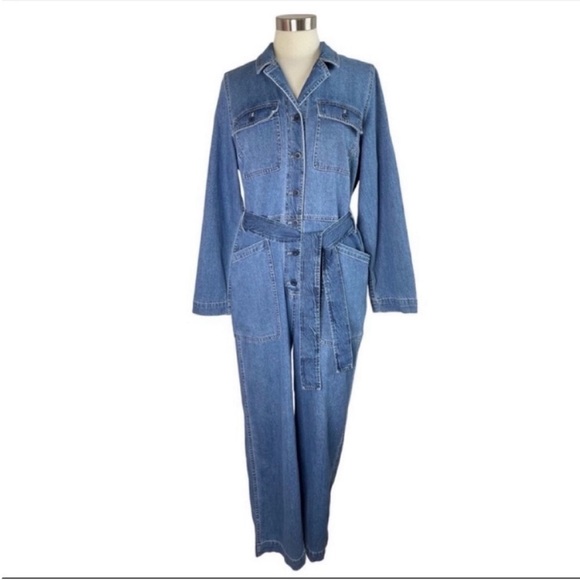 MADEWELL NWT Claireville Denim Tie-Waist Jumpsuit size L - Picture 2 of 12